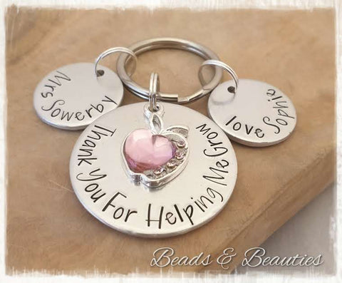 Pink Apple Keyring - Thank You For Helping Me Grow - With Personalisation