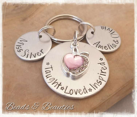 Pink Apple Keyring - Taught Loved Inspired - With Personalisation