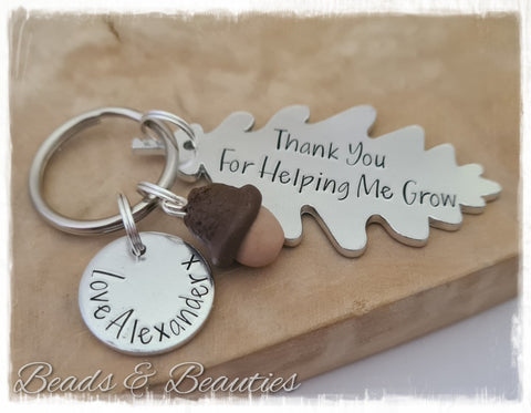 Acorn Oak Keyring - Thank You For Helping Me Grow - With Personalisation