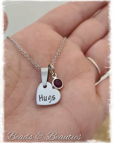 Hugs necklace, handstamped, wearable pocket hug :-)